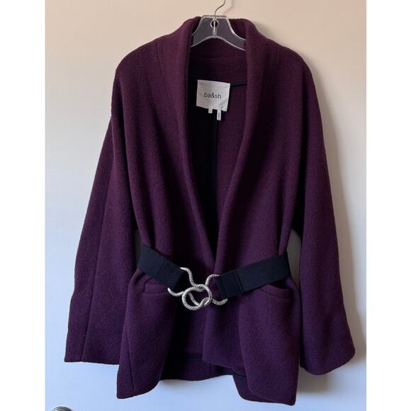 ba&sh Carole Belted Wool Jacket Burgundy Red Small - Picture 2 of 4